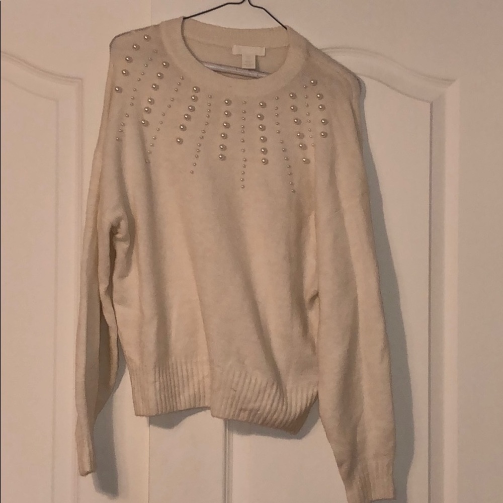 H&M white beaded sweater